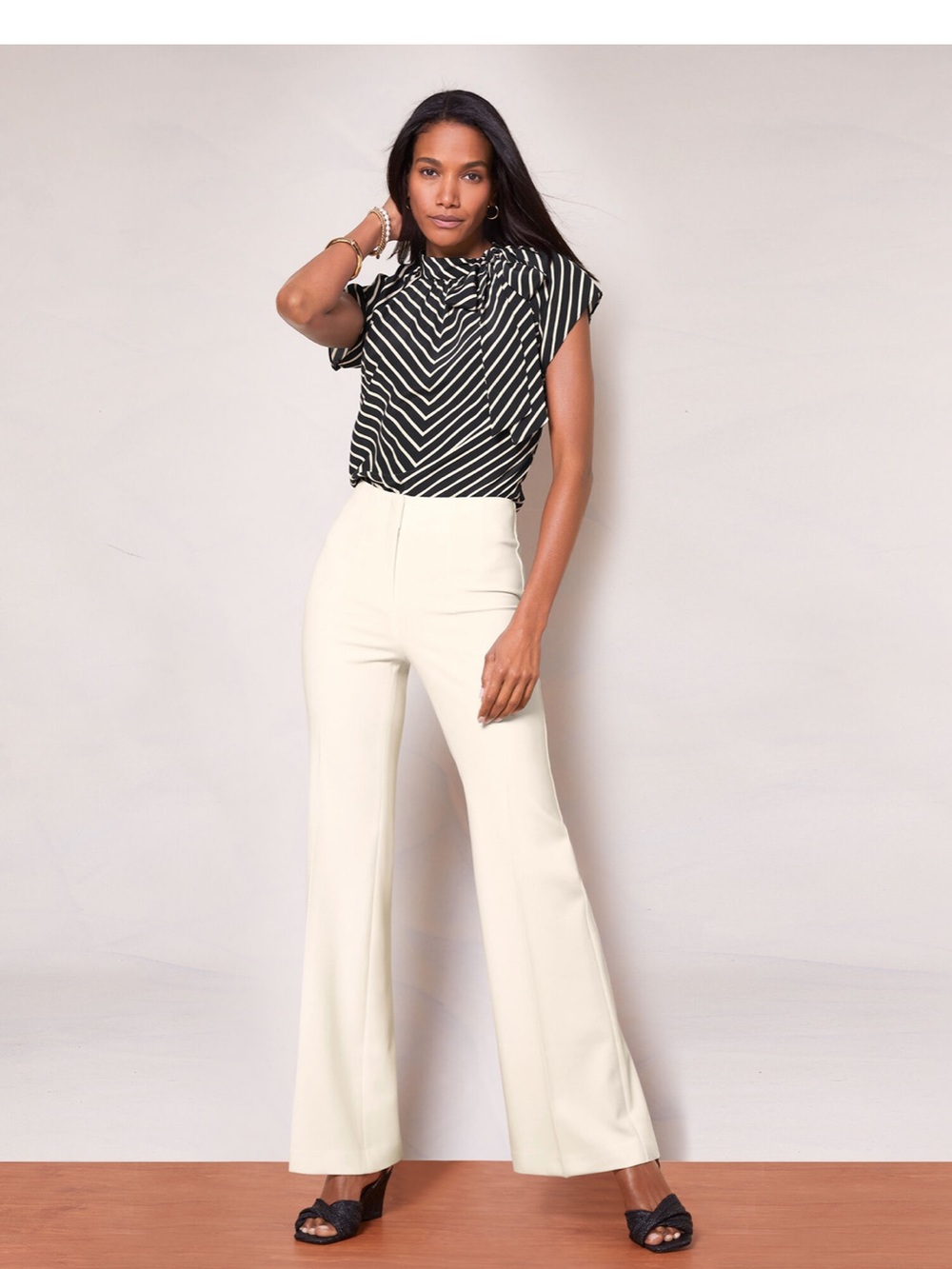 Talbots Providence Pant Ivory 8P High Waist Flare Leg Full Length Trouser NWT